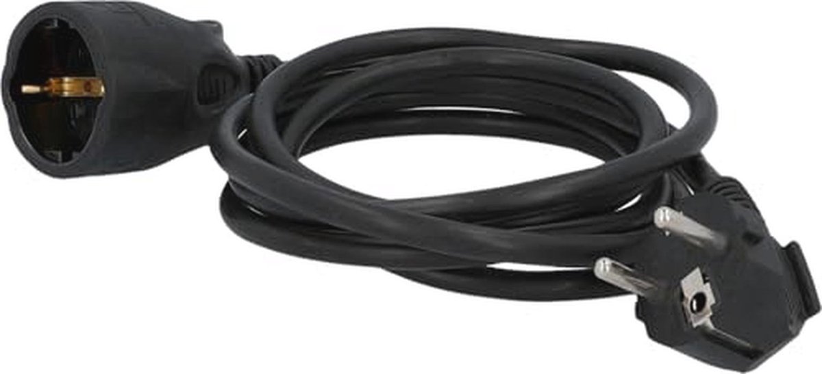Schuko-verlengkabel 2 m, IP20, 1,5 mm², zwart voor binnengebruik