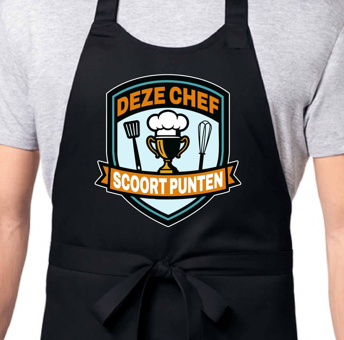Zomertip! - Keukenschort Deze Chef Scoort Punten | Zwart | Sportief Cadeau voor Dames/Heren | Verstelbaar | Cadeau-idee | BBQ | Verjaardag | Jubileum | Verrassing | Grapje