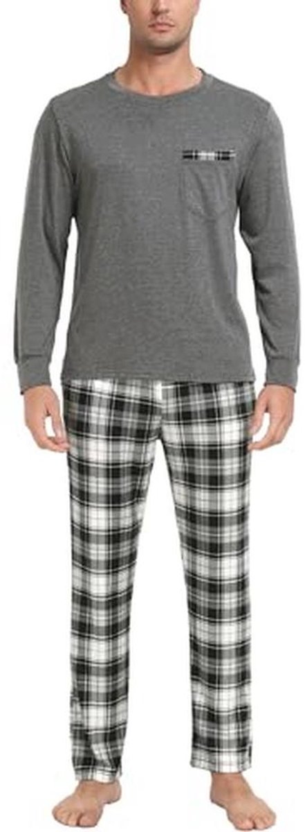 Tweedelige Heren Pyjama Set met Lange Mouwen en Lange Broek S-XXL