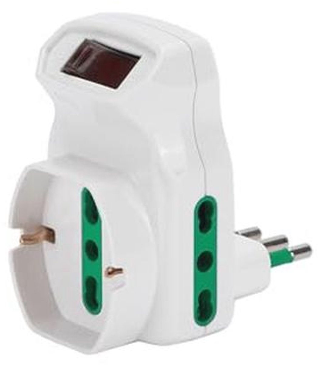 Meervoudige adapter met schakelaar en 3 stopcontacten voor veilig gebruik