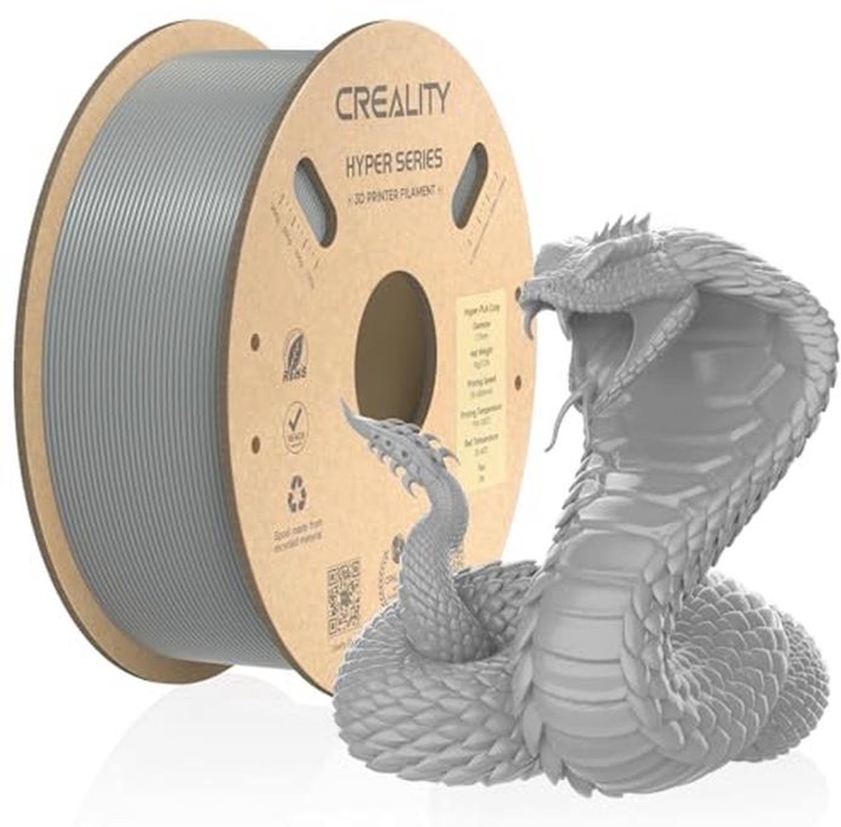 Hoogwaardige 3D Printer Filament 1.75mm PLA - Hyper High Speed, Perfecte Nauwkeurigheid, 1KG - Grijs