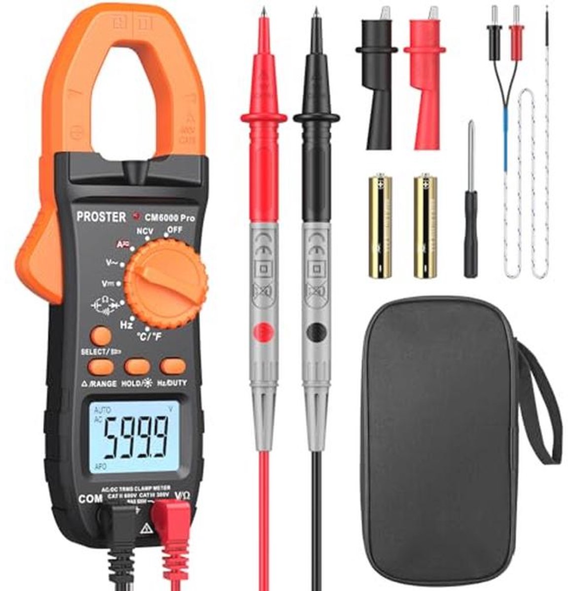 Klemmeter TRMS tot 800A DC/AC - 6000 Tellingen Multi-functie Meter met NCV en Weerstand