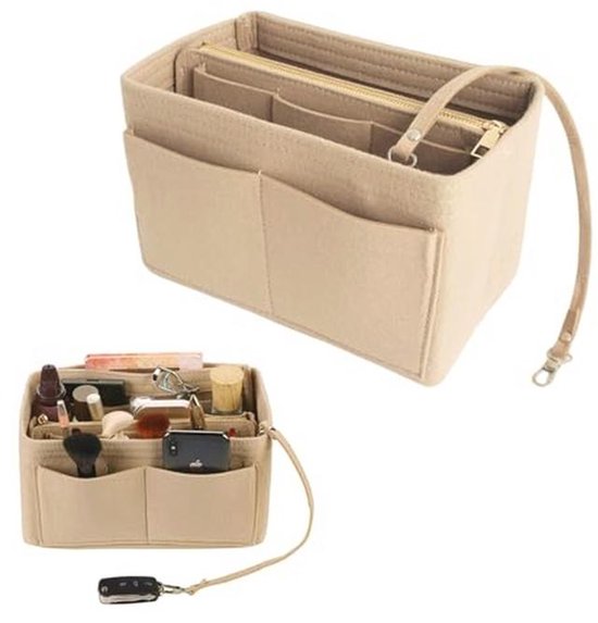 Simboom tasorganizer, handtaszakje, vilten tasorganizer, handtasorganizer, tas in tas, zakje, organizerzakje voor draagtas, Beige, M