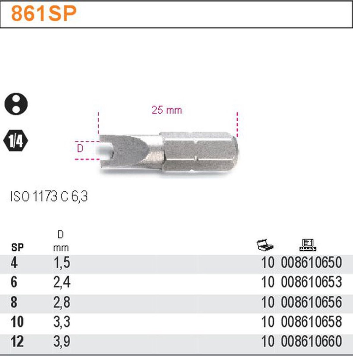 BETA Bit 1/4" 25mm Sleutel 4V