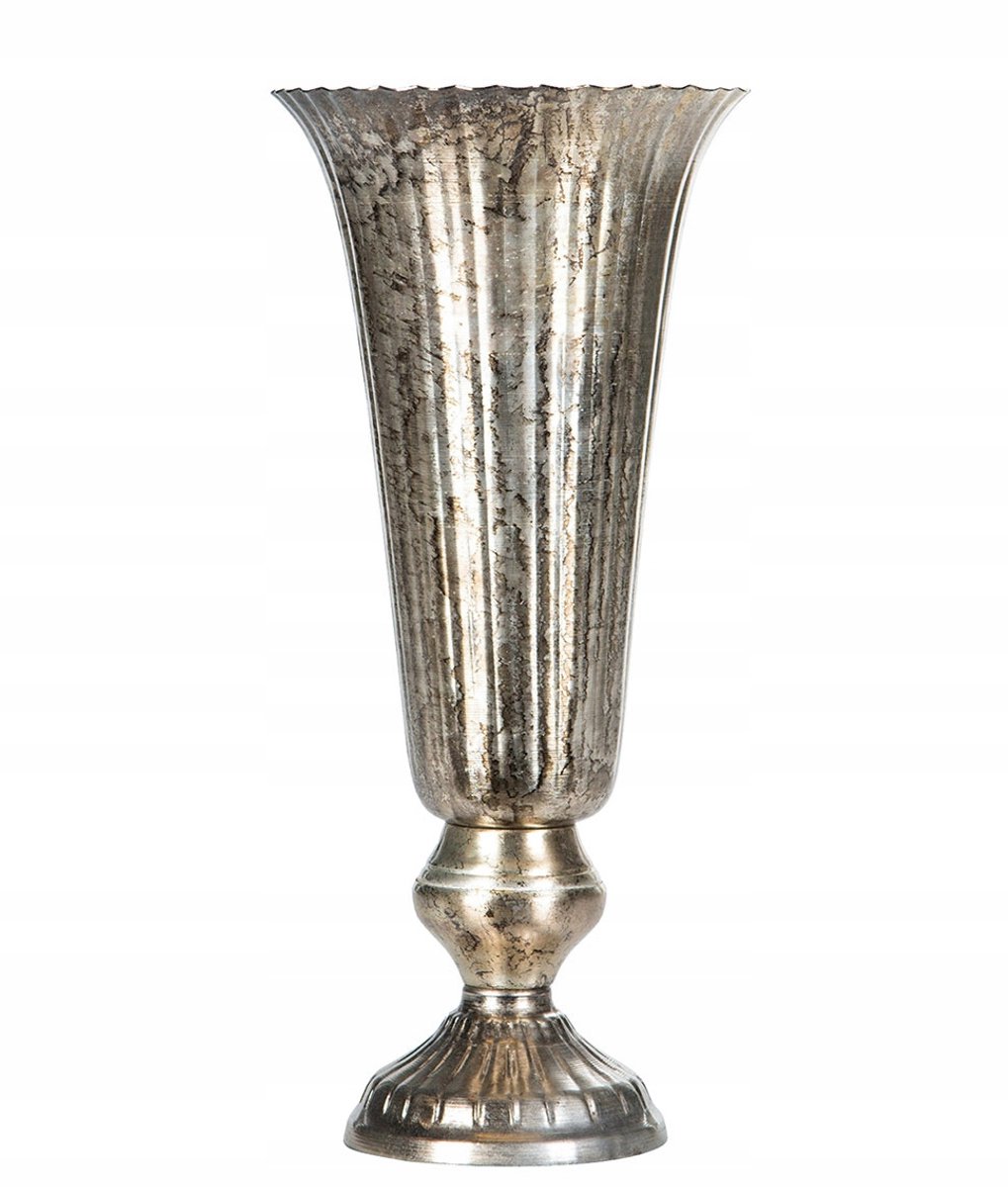 Alta Stijlvolle Metalen Vaas - Zilverkleurig, 35.5cm Hoog