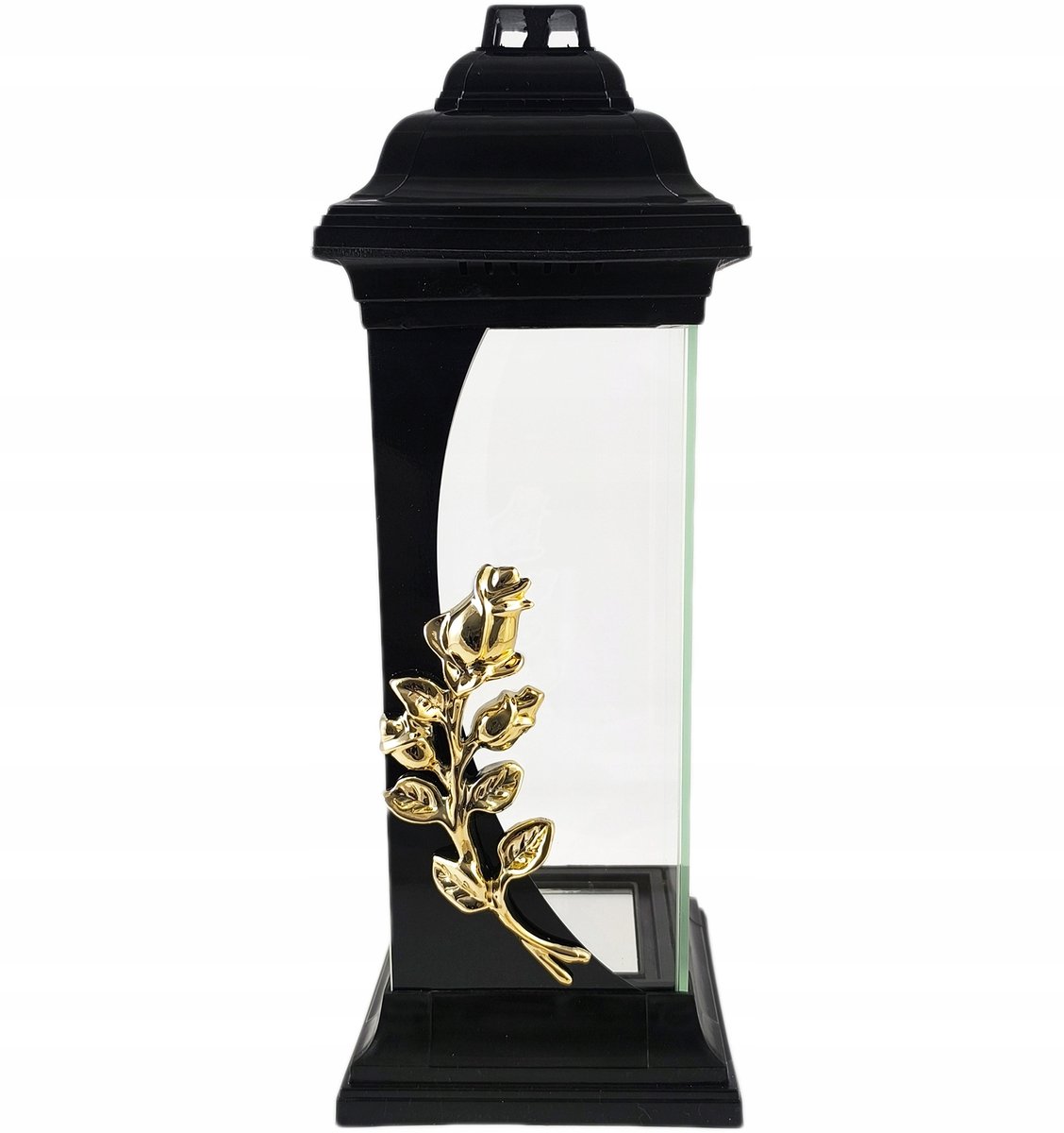 Grote zwarte lantaarn met rood goud, 38cm