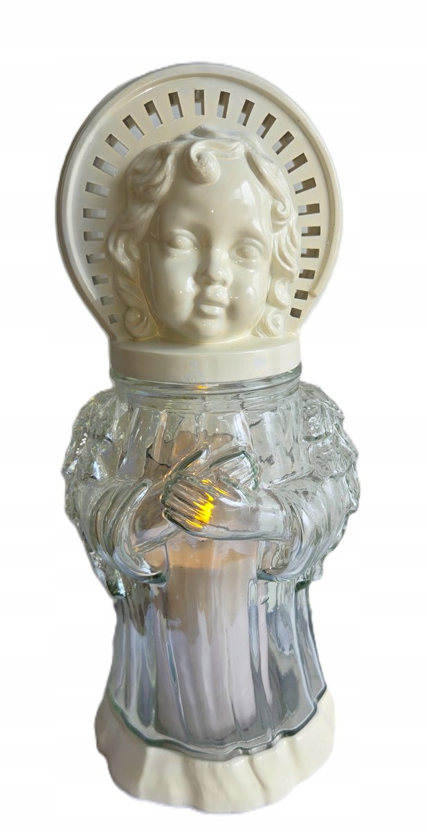 Wit Wit Engel Grafsteen Lamp 28cm Wit Kunststof & Glas