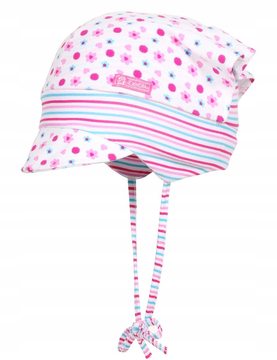 Roze Gebreide Baby Muts met Strik en Vizier - Doll