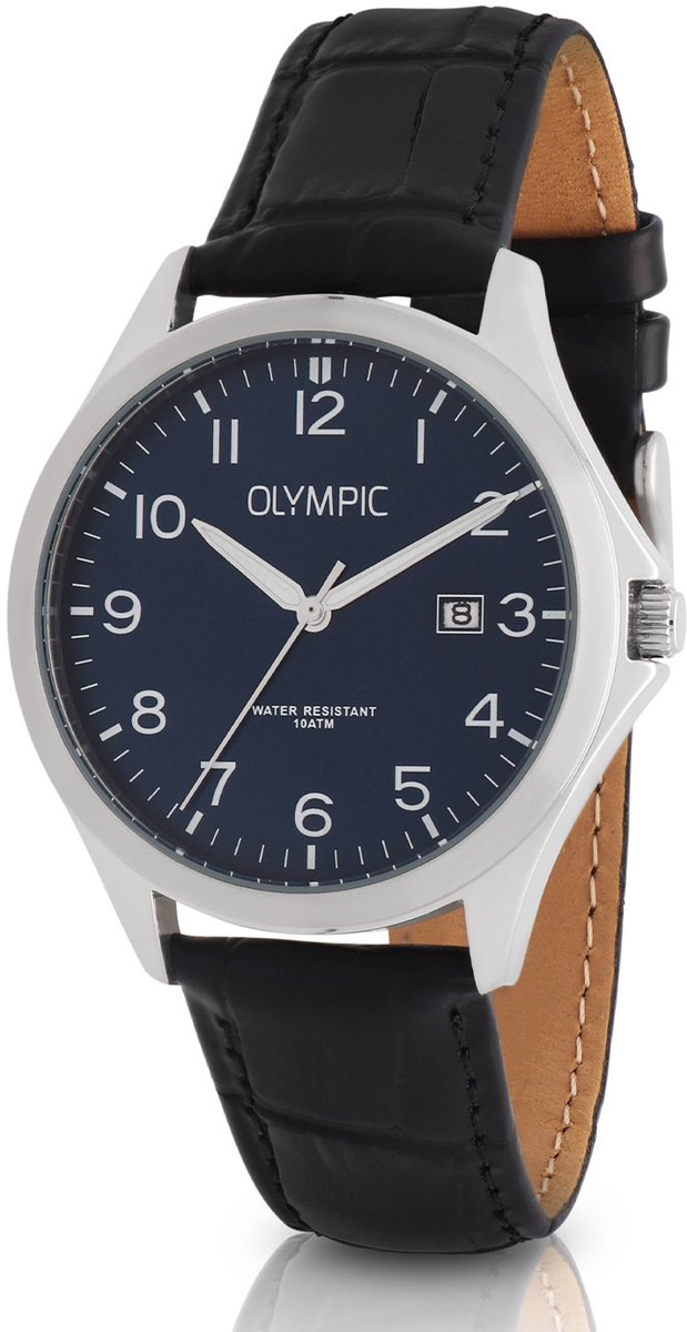 Olympic OL72HSL080 Robin Heren Horloge - Mineraalglas - Staal-Leer - Zilverkleurig-Zwart - Ø 40 mm - 29 mm breed - 29 mm lang - Quartz - Gesp