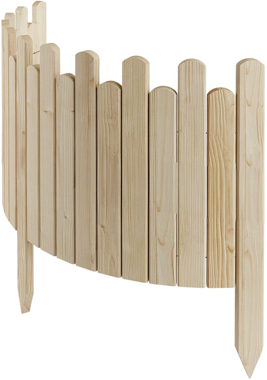 Floranica Flexibele Houten Borderrand – 100 X 40 Cm – Onbehandeld Grenenhout – Zigzag Kasteeldesign – Met Palen – Voor Gazon En Bloembed