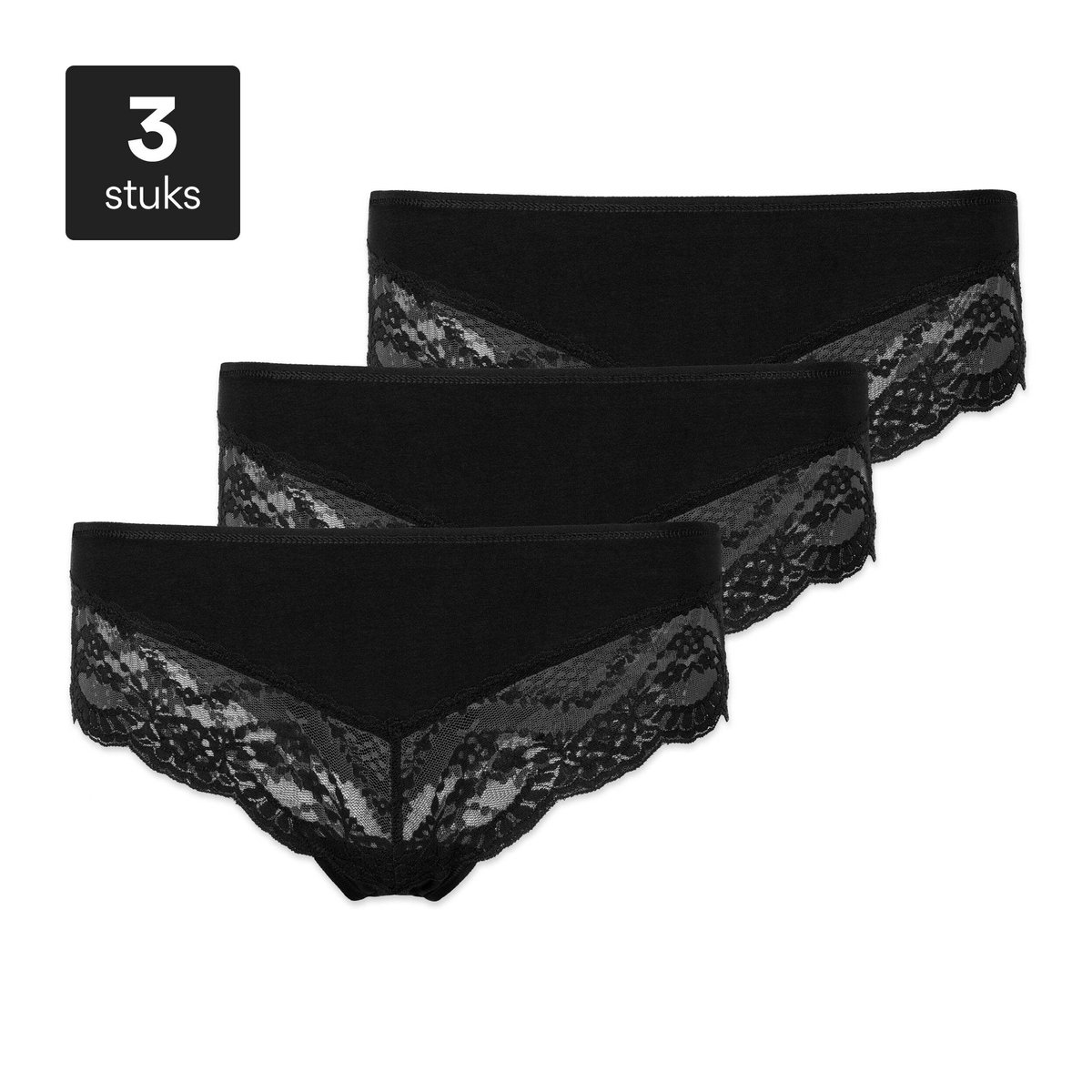 SNOCKS Hipsterslip met Kant - Biologisch Katoen - Ondergoed Dames - Dames Ondergoed - Dames Slips - Dames Onderbroeken - 3 Stuks