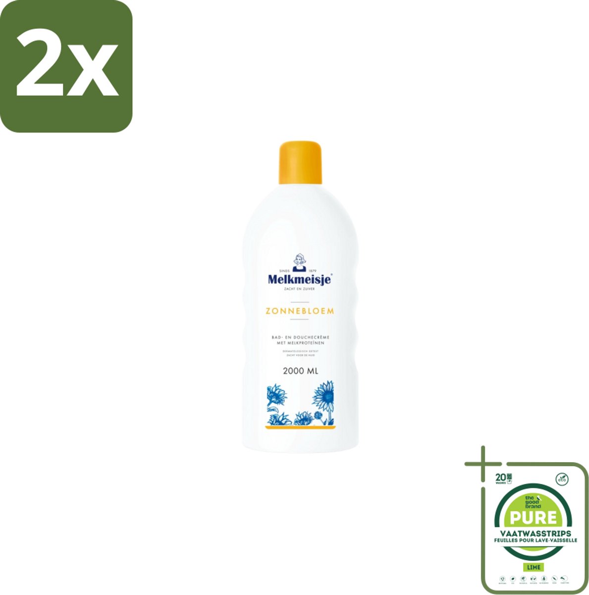 Melkmeisje – Bad & Douchecrème – Zonnebloem – 2000 ml - Voordeelverpakking - 2 stuks - Bad en douche crème - Zonnebloem en melk