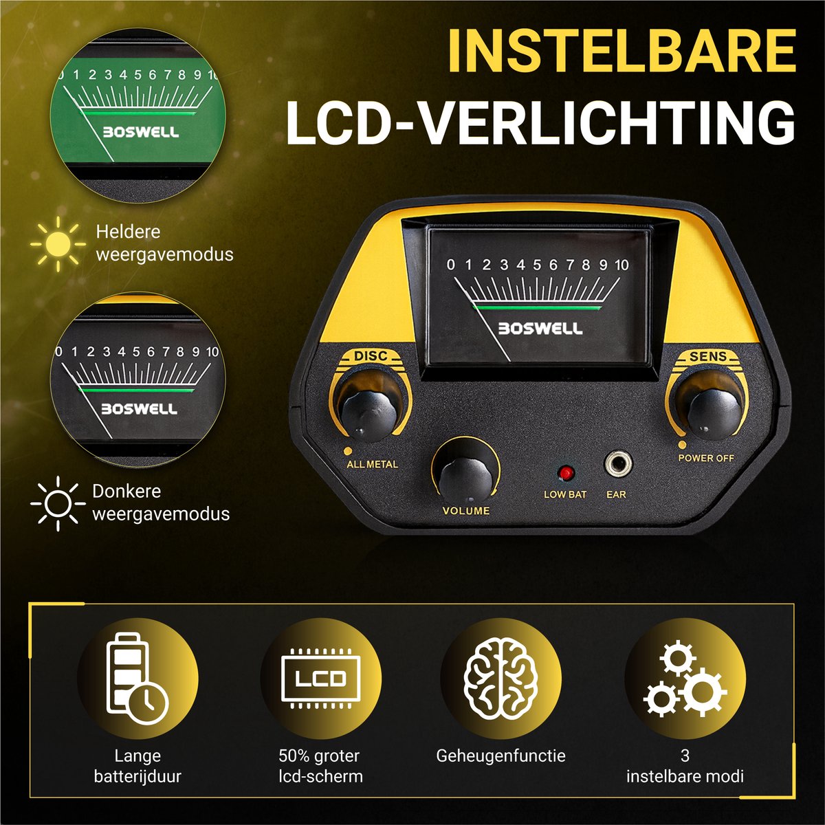 BOSWELL Metaaldetector - Pinpointer - Metaaldetector voor Kinderen en Volwassenen - Metaaldetector Kind - Verstelbare Hoogte - Incl. Pinpointer, Rugzak, Zaklamp, Verrekijker, Schep, Hoofdtelefoon — afbeelding 4