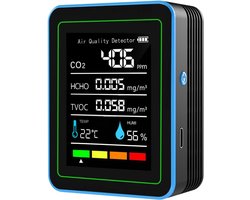 White-Label® Fijnstofmeter - Luchtkwaliteitsmeter Voor Binnen - Co2 Meter - Zwart en Blauw