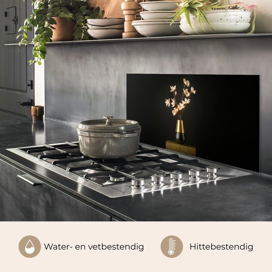 Spatscherm 90x45 cm - Zelfklevende achterwand Sierlijk - Boeket - Goud - Vaas - Keuken muurbeschermer - Spatwand fornuis