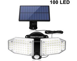 Split Solar Wandlamp met Breed Licht voor Buiten - 100 LED IP65 Waterdichte Beveiligingsschijnwerpers op Zonne-energie Detecteerbaar voor Garage, Veranda, Tuin