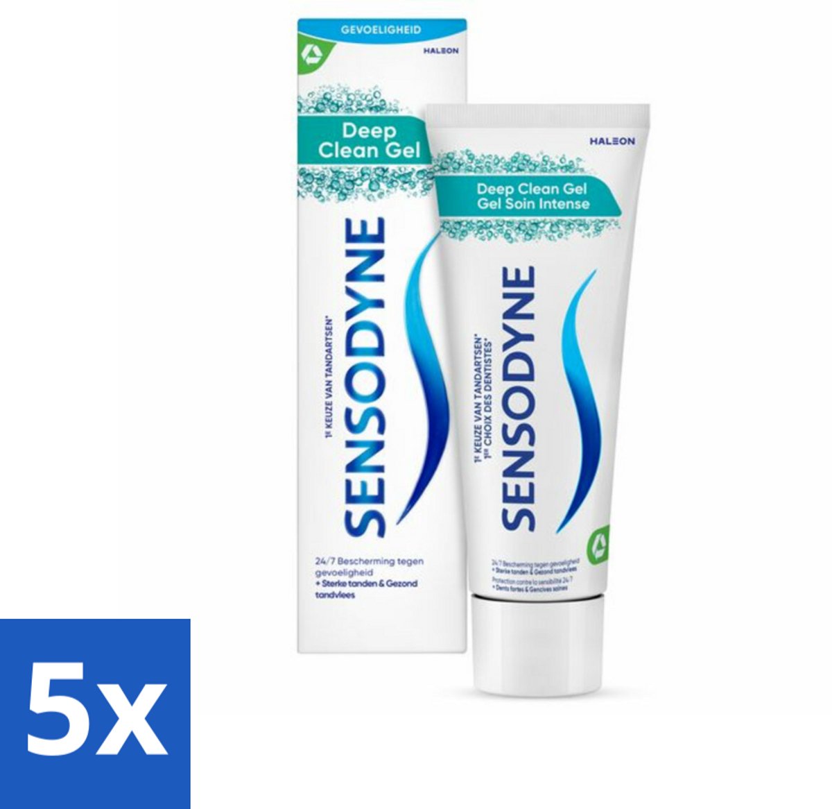 5 x Sensodyne - Tandpasta - Deep Clean Gel - Grondige Reiniging - 75 ml - Gevoelige Tanden - Tandpasta - Diepe Reiniging - Fluoride - Mondgevoel