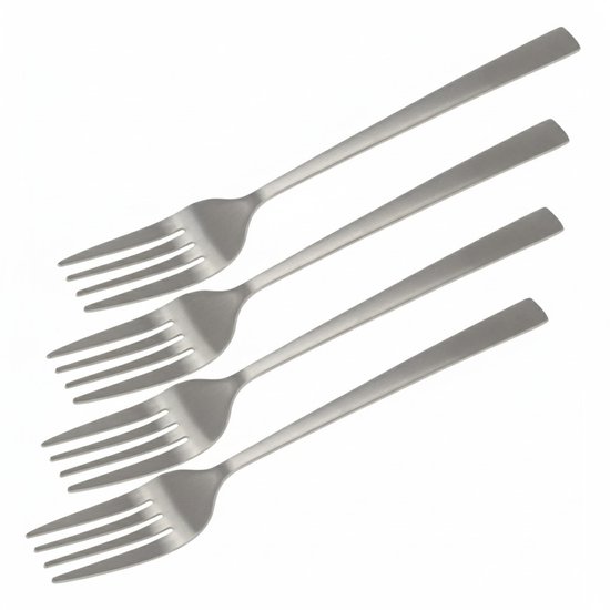 Fourchettes à pâtisserie Bellatio design - Lot de 4 - couleur argentée - acier inoxydable - fourchettes à gâteaux - 15 cm