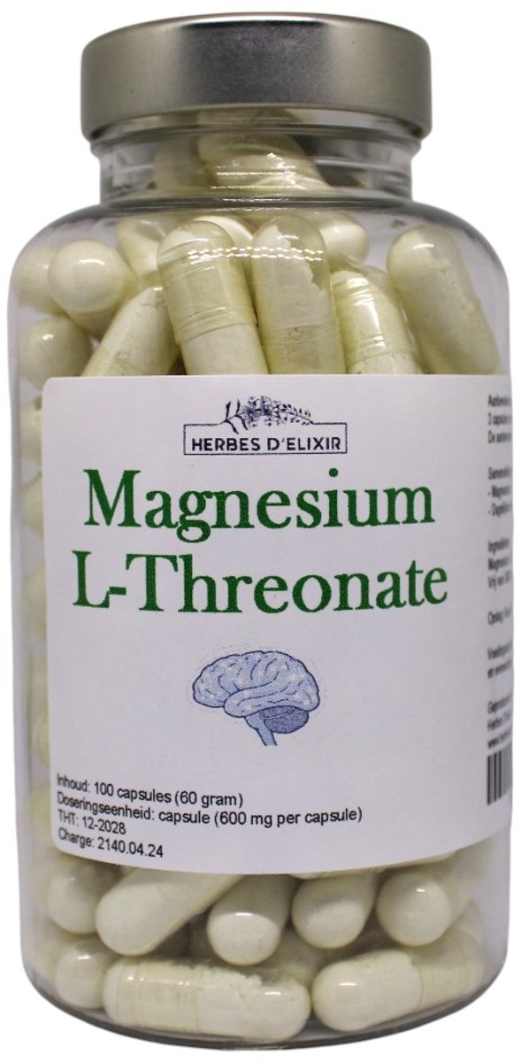 Herbes D'elixir Magnesium L-Threonate - 100 Vegan capsules - Goed voor het geheugen - 600 mg per capsule