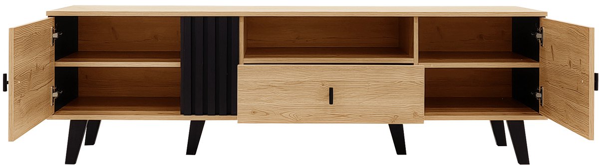 REDOM 3-delig woonset TV-meubel 170 x 40 x 50,5 cm van glas en spaanplaat met LED-verlichting Zwart