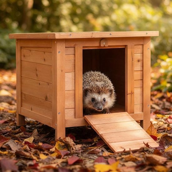 IDEA HOME - Hedgehog house with wooden base, all year round, weatherproof, perfect for the garden, winter quarters