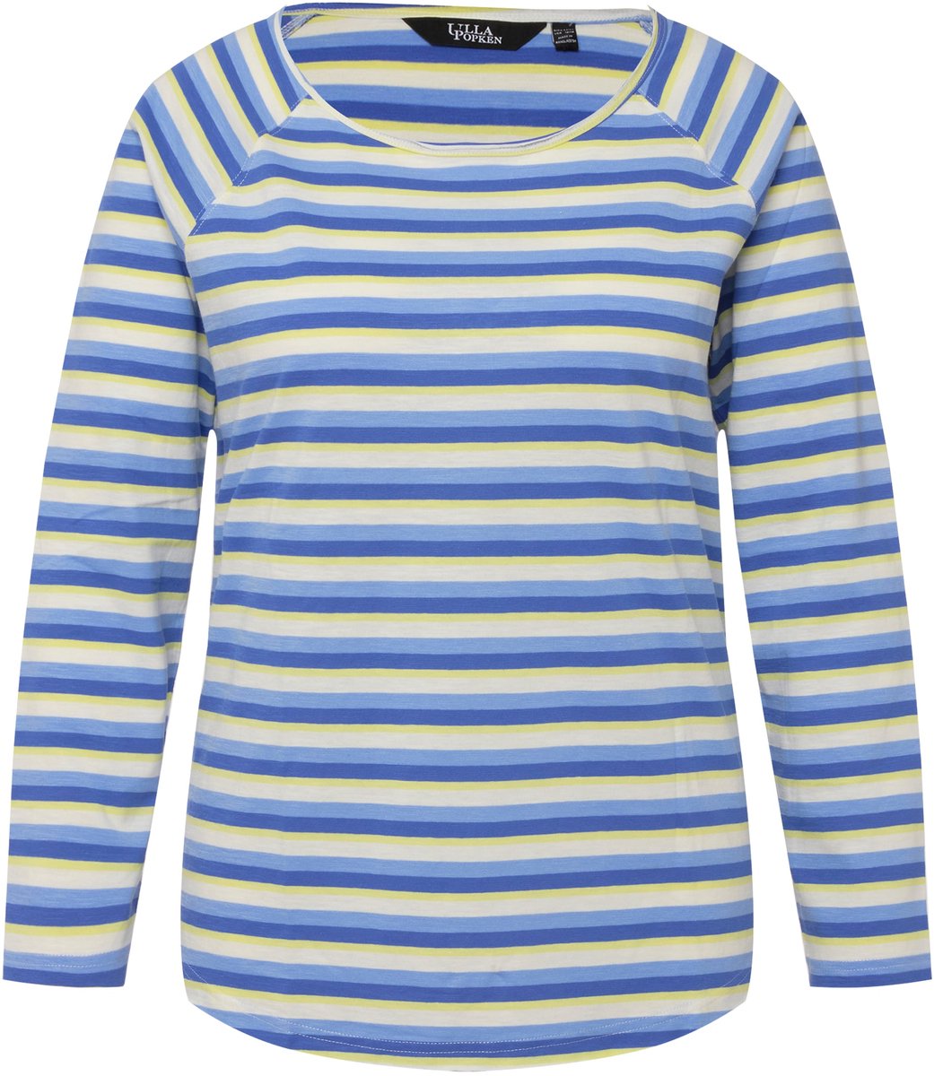 Ulla Popken - Dames - Shirt strepen A-lijn ronde hals lange mouw - Wolkenblauw - Maat 46+
