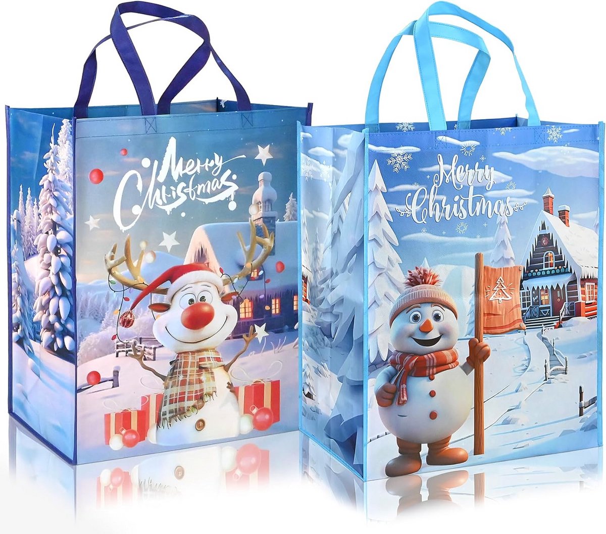2x Grote Kerst Tassen met Handvat - Non-woven Cadeautas voor Cadeaus en Boodschappen