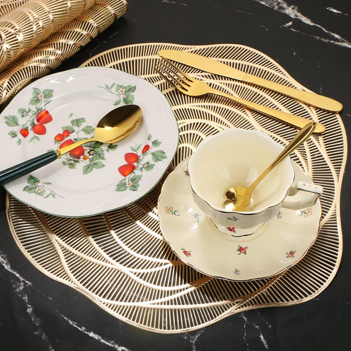 Ronde Tafelmatten Goud Metallic Antislip Voor Diner Feest - Set van 10
