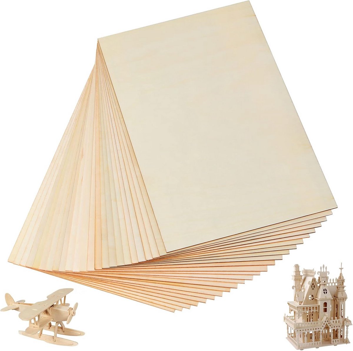 24 Stuks Dunne Houten Paneelset 300x200mm voor Knutselen en Modelleren