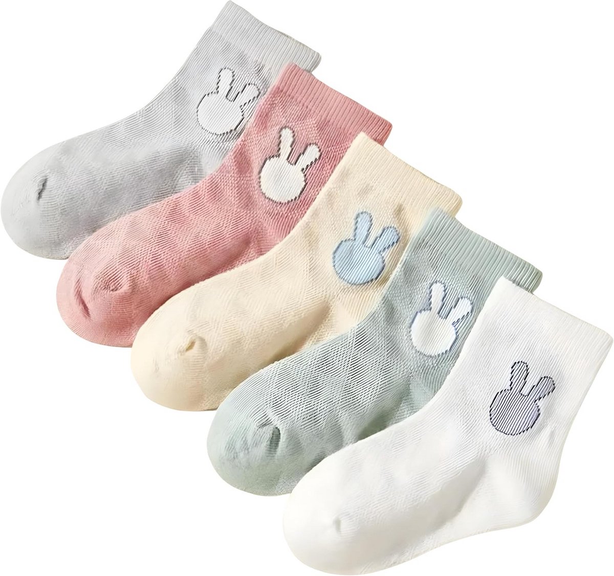 Baby Soks Meisjes - 5 paren knikkersokjes met Konijnprint voor Nieuwgeborenen | Comfortabele en Ademende Katoenen Soksjes