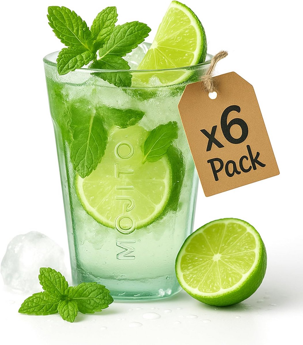 Set van 6 Robuuste Cocktailglazen van Gerecycled Glas voor Mojito, Milkshakes en IJs