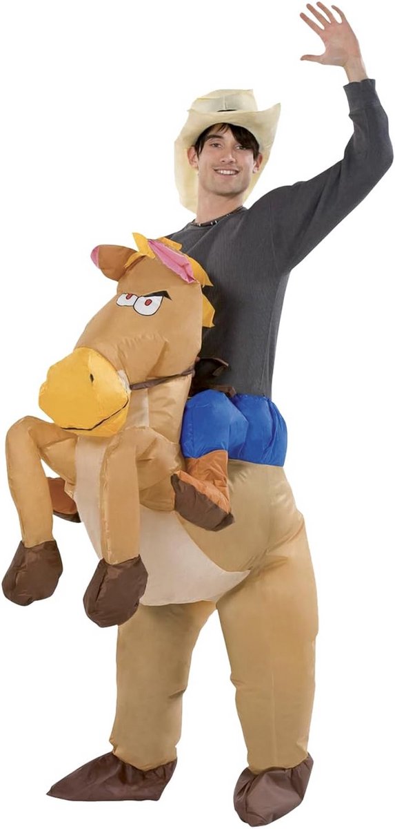 Opblaasbaar Cowboy Kostuum voor Volwassenen | Grappig Feestkostuum met Ventilator
