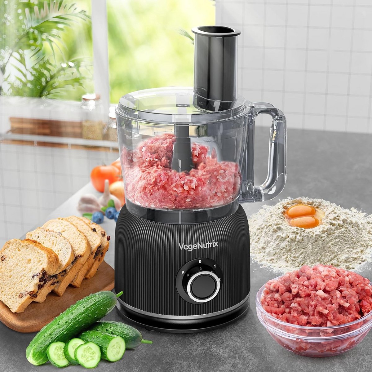 Krachtige Keukenmachine met Blender en Hakmolen - 1500W RVS Mixer met Glazen Kan — afbeelding 3