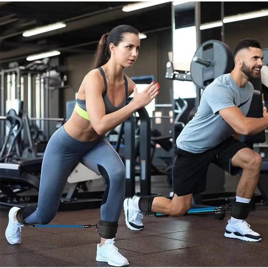 6-delige enkelweerstandsbandenset - Fitness enkelband met 2 haken voor been- en bilspieroefeningen - Roze kleurverloop (3 banden, inclusief een paar normale roze voethoezen met zwarte gespen) - Roze — afbeelding 3