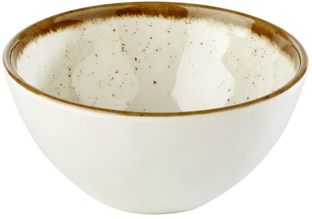 Ronde Melamine Serveerschaal Ø12 cm Wit met Bruine Rand - Steeneffect