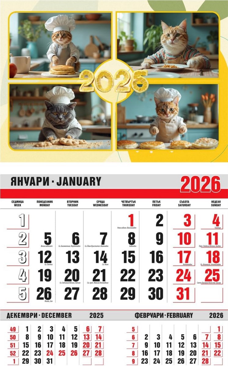 Grappige Kattenkalender 2026 met Chef-kok Thema en Maandoverzicht