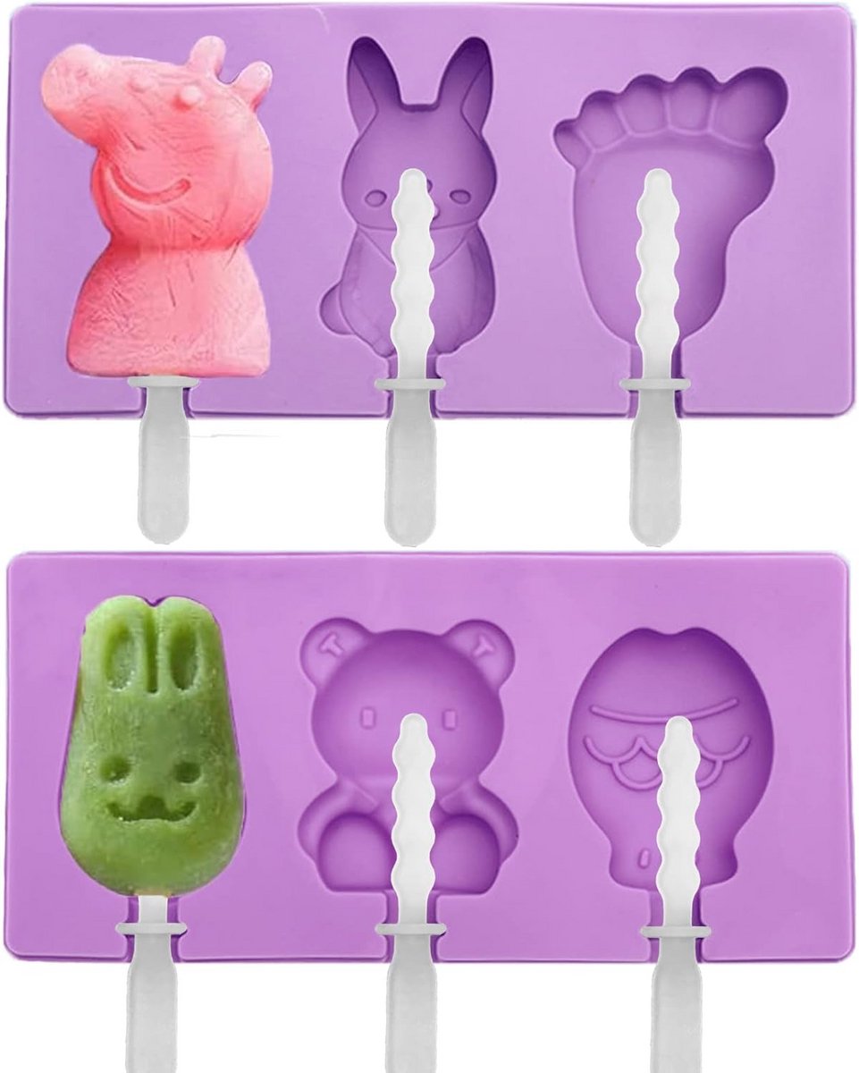 2x Siliconen IJsjesvormen Set - BPA-Vrij Herbruikbare Popsicle Mal met 6 Houten Stokjes