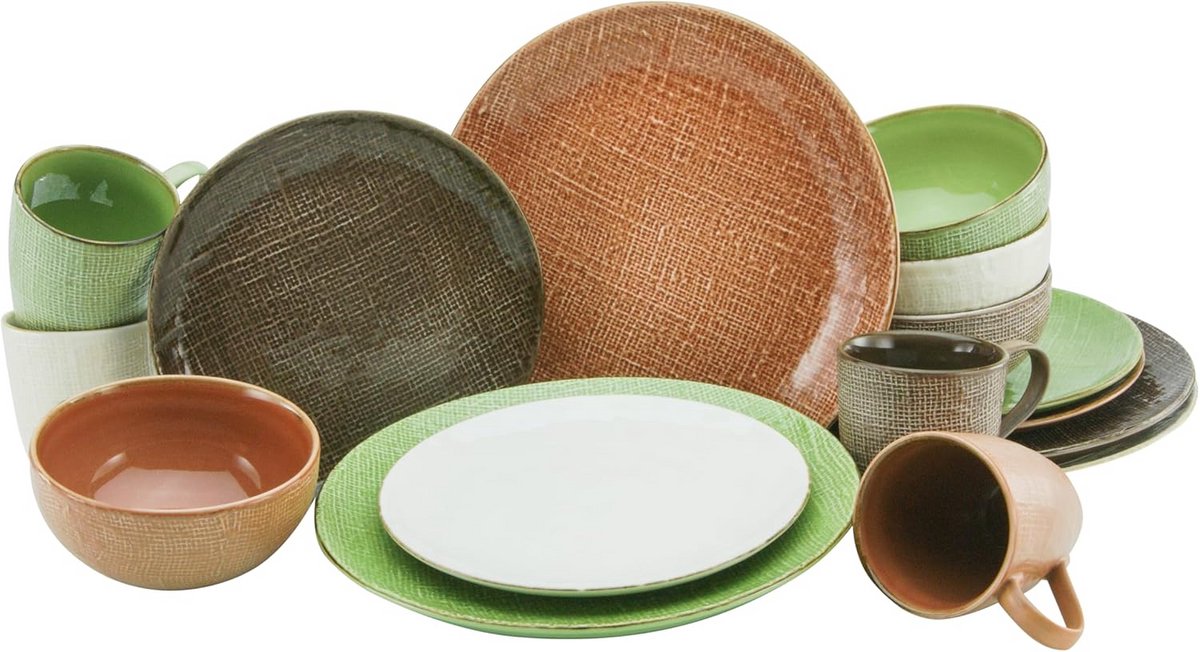 16-Delige Aardewerk Servies Set - Mediterrane Kleuren