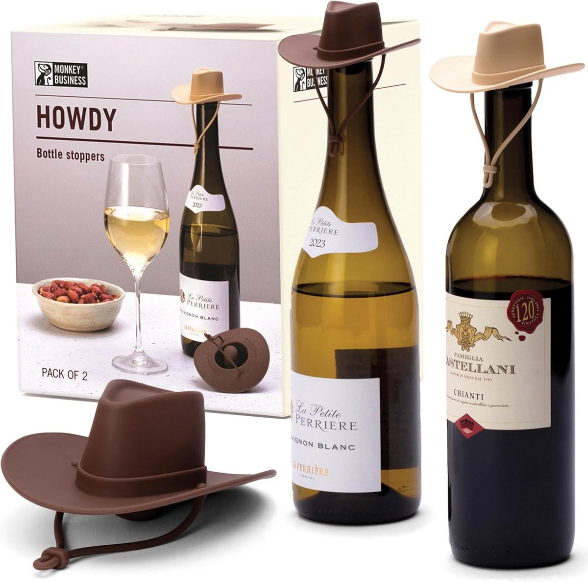 2-Pack Cowboy Hoed Wijnstopset voor Flessen - Siliconen Stopper om Wijn Vers te Houden