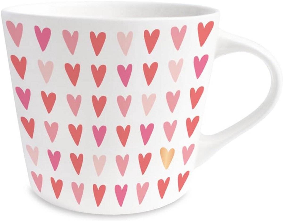 Porseleinen Koffiemok met 100% Echt Goud - 420 ml Hartjes Design