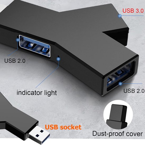 USB Hub 3 Poorten (2x USB 2.0 + 1x USB 3.0) - Mini Externe Adapter voor PC en Laptop - Zwart — afbeelding 2