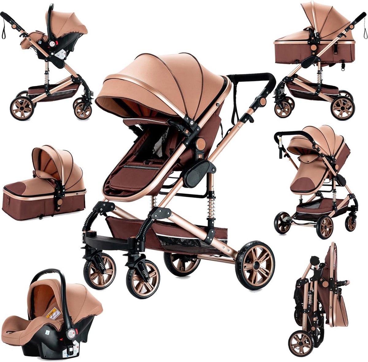 3-in-1 Kinderwagen Reiswieg Buggy Systeem Inclusief Draagmand