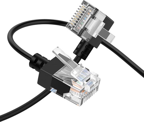 Foto: Cat6a hoekige ethernet kabel 90 graden 2 meter 10 gbps 550 mhz geschikt voor pc router printer modem zwart