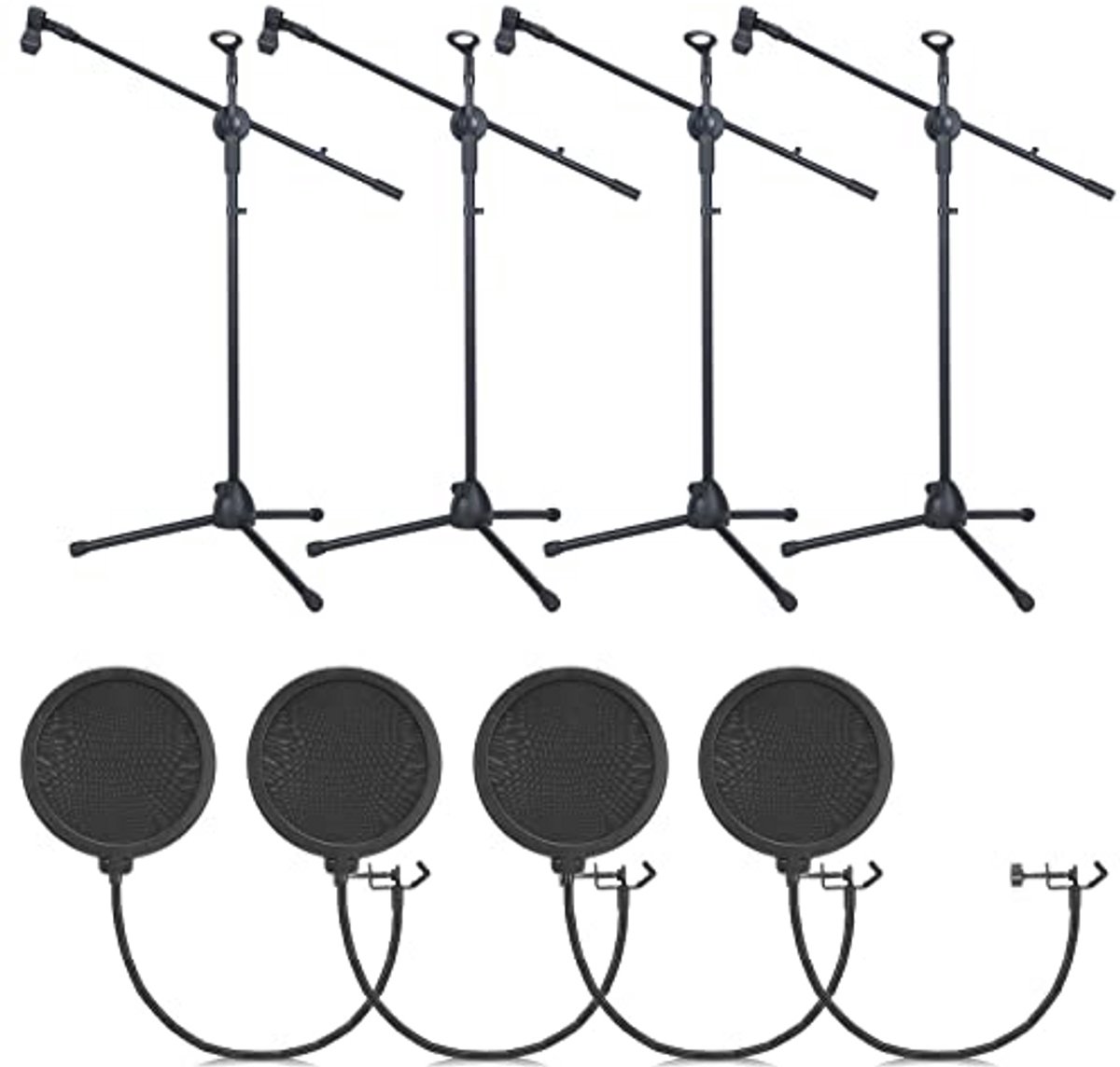 Verstelbare Microfoonstandaards Set van 4 voor Livestream en Optredens - Max. Hoogte 152,5 cm