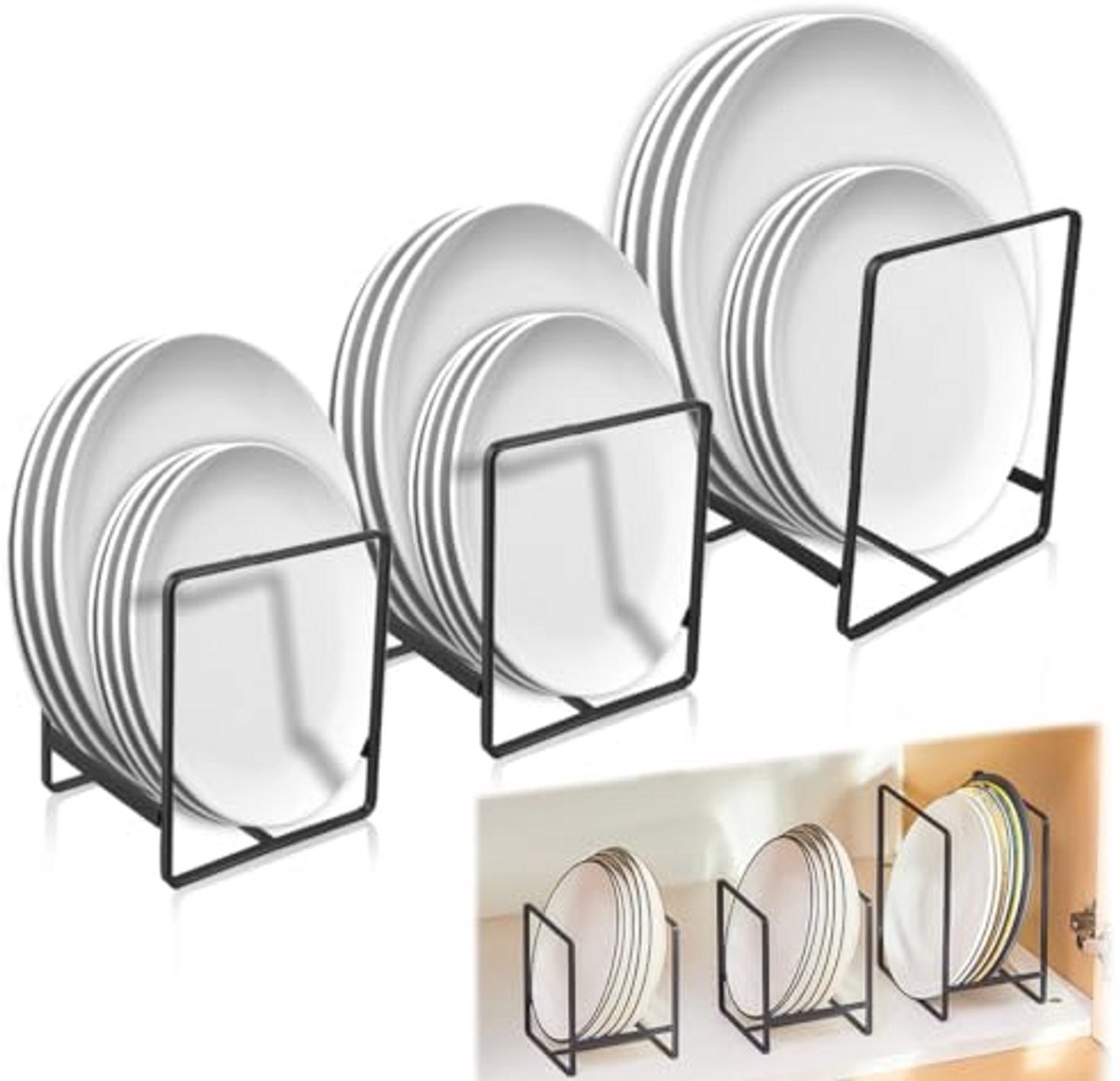 Bordenstandaard Set van 3 - Metalen Bordenorganizer voor Keuken en Kast