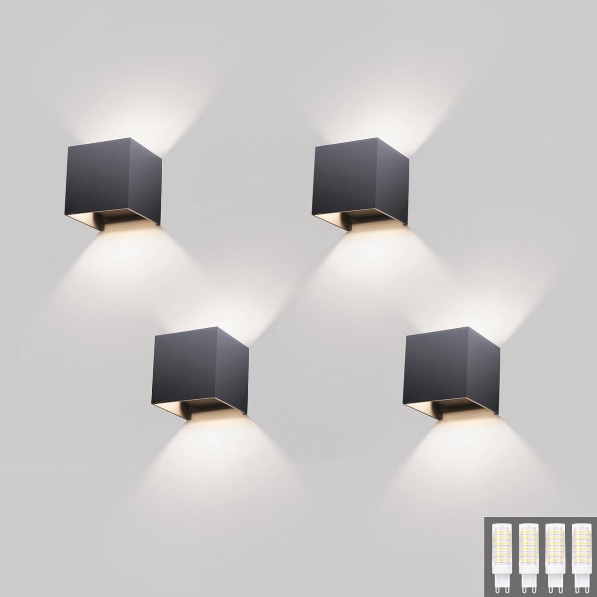Moderne Up Down Wandlampen Set voor Binnen en Buiten - Waterdichte 9W LED Lampen met Vervangbare G9-Lampen - Natuurlijk Wit Licht 4000K