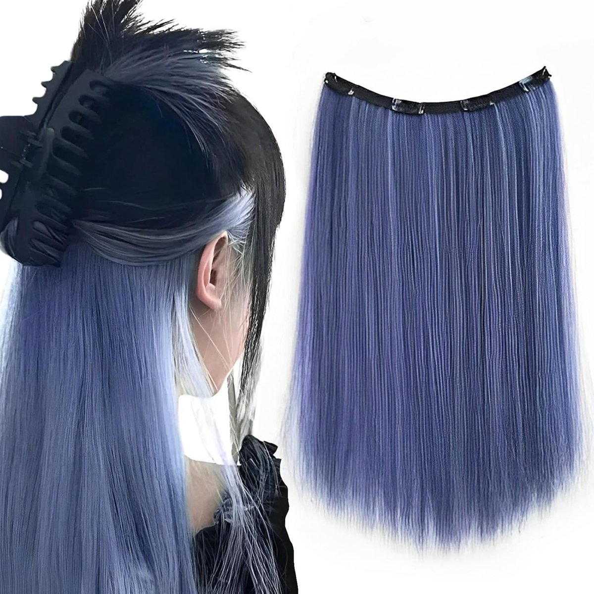 Clip-In Extensions - Haaraccessoires voor Vrouwen - 50 cm - 60 g - Grijs Blauw - Haarstrengen