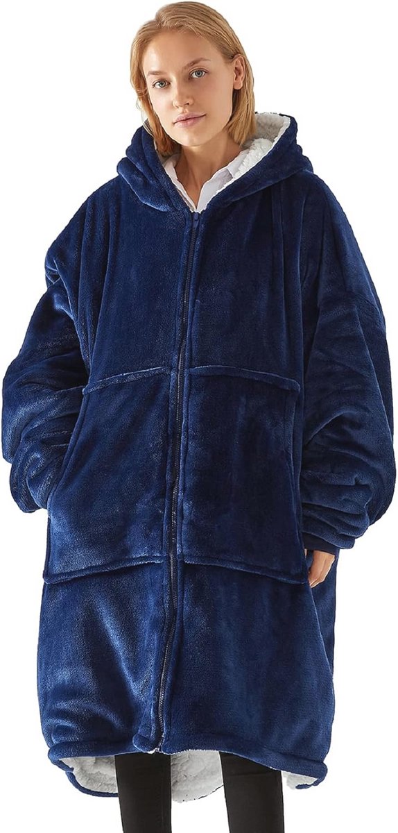 Unisex Oversized Hoodie Deken met Rits en Grote Zakken - Draagbaar Fleece Sweatshirt voor Cozy Moments