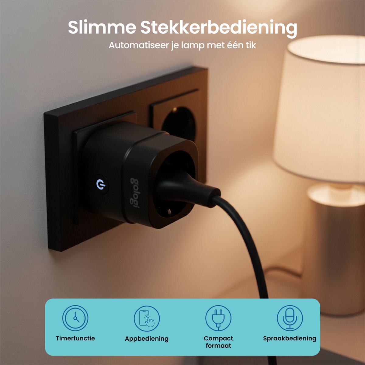 Gologi slimme stekker 4-pack met energiemeter, WiFi smart plug, timer, Google Assistant & Alexa, zwart - Afbeelding 5