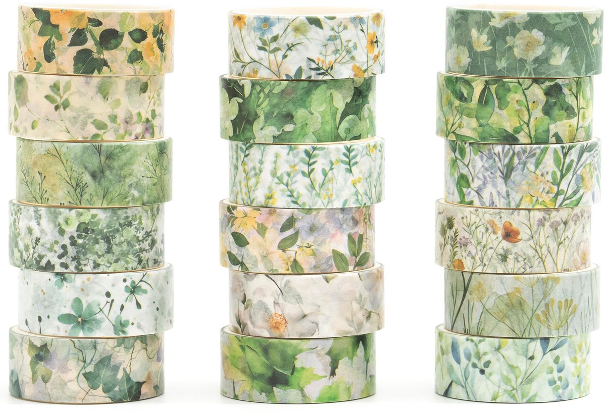 IMPERATORIS® Bloemen Washi-tape - Masking Tape - Plakband Rol - Meerdere ontwerpen - Veelkleurig - 18 Rollen
